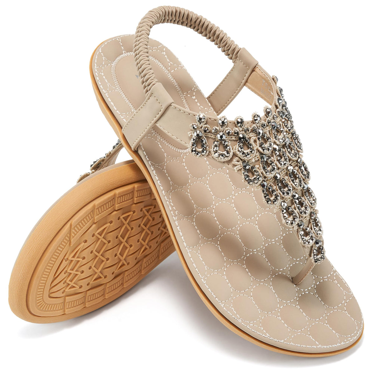 HARENCE Flat Sandals for Women Dressy: Comfort Thong T-Strap Walking Shoes 2026 with Elastic Ankle Strap for Summer Casual Vacation