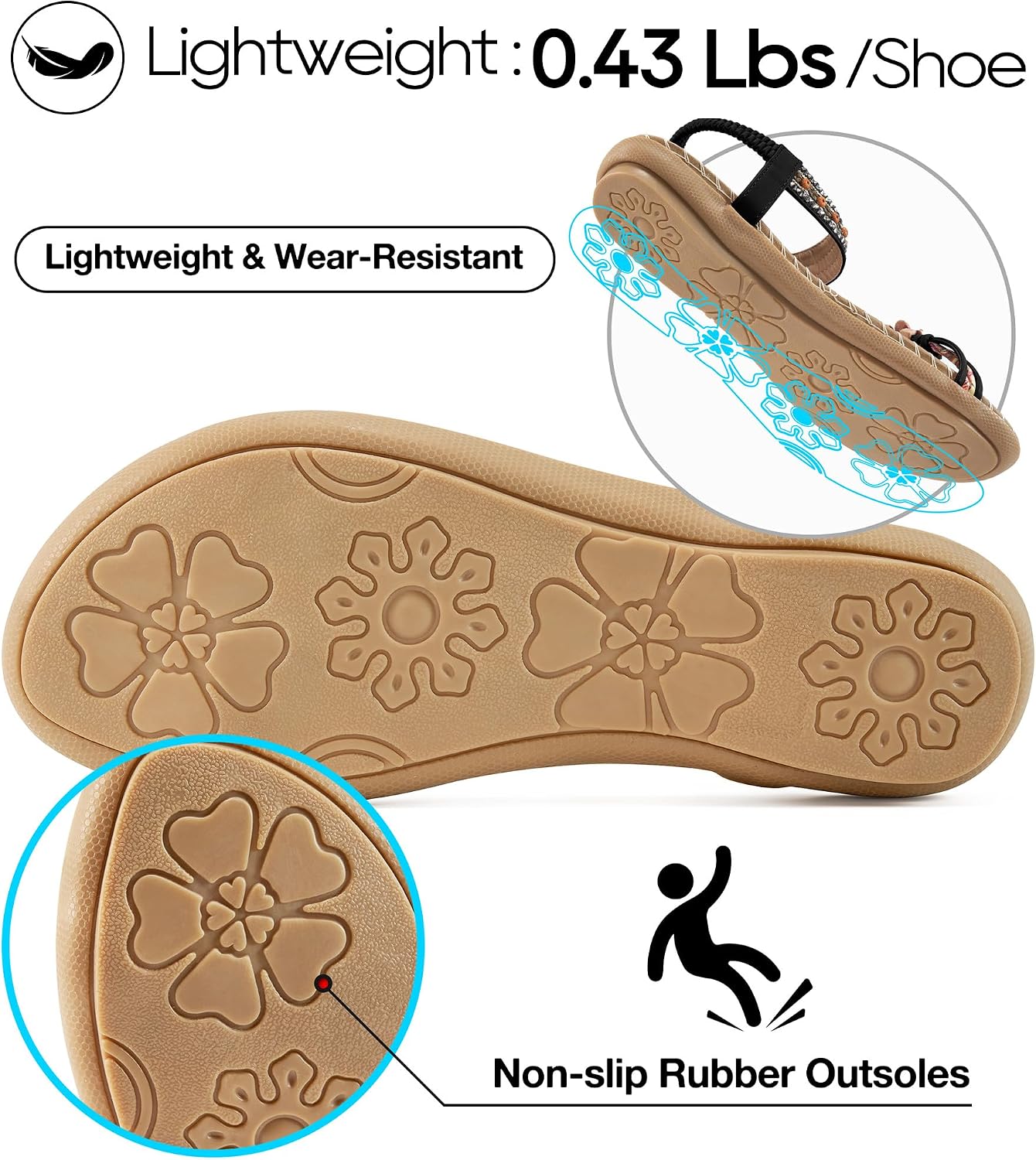 Ablanczoom Flat Sandals for Women Summer: Casual Boho Beaded Toe Ring Dress Shoes - Comfortable Vacation Daily Walking Shoes