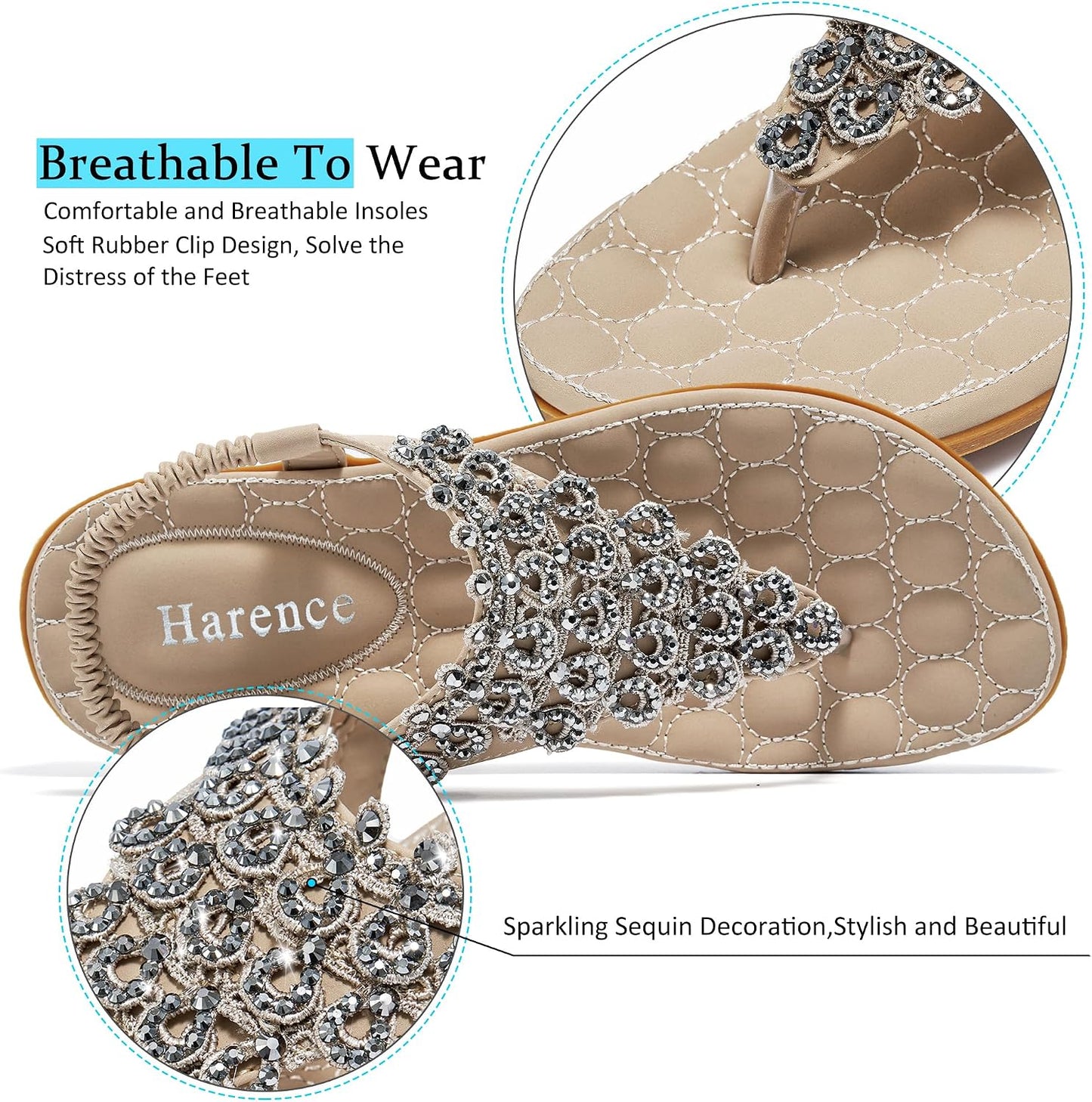 HARENCE Flat Sandals for Women Dressy: Comfort Thong T-Strap Walking Shoes 2026 with Elastic Ankle Strap for Summer Casual Vacation