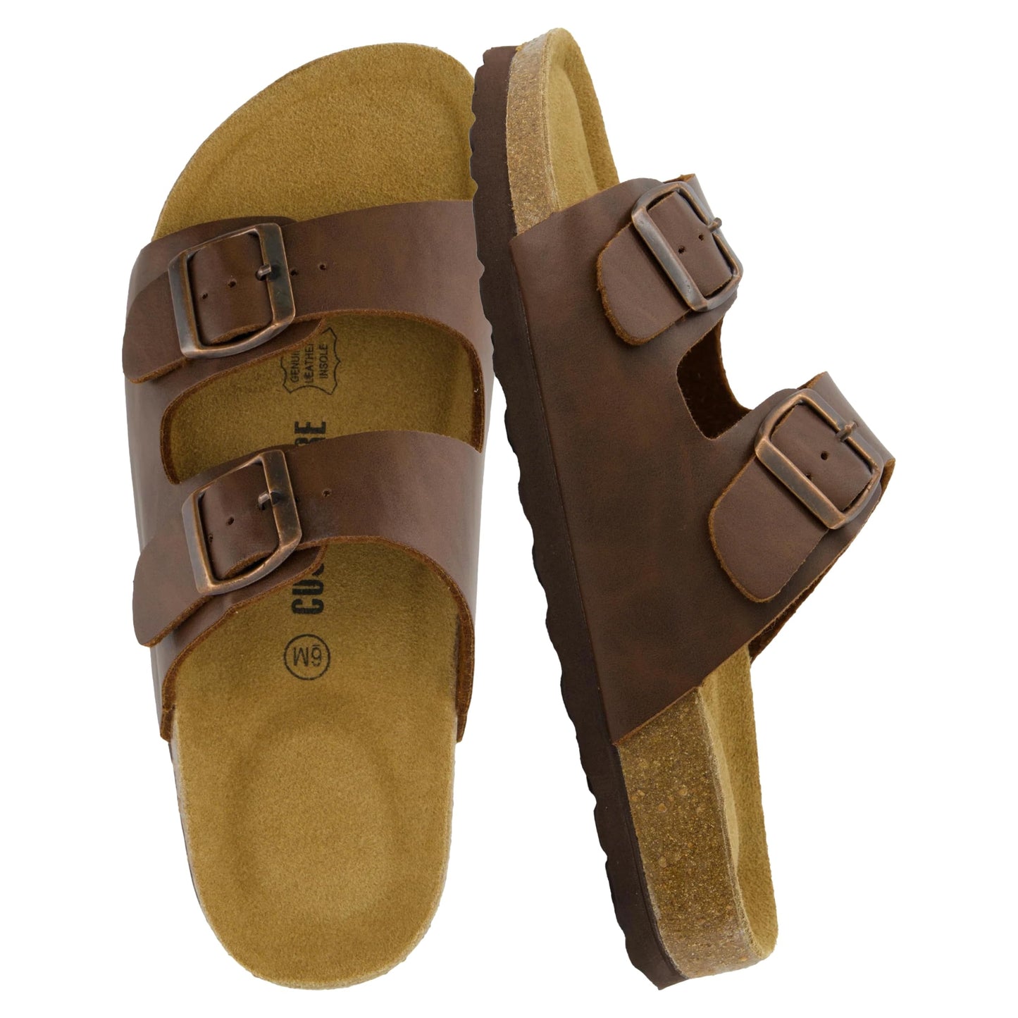 CUSHIONAIRE Lane Cork Footbed Womens Sandals Comfortable Double Buckle Slip On Sandals for Women with Arch Support and Classic Two Strap Design