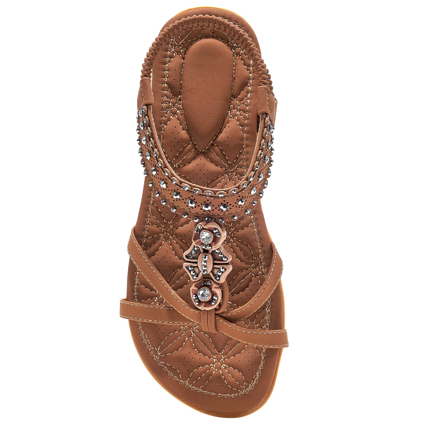 Alicegana Dressy Womens Sandals Summer: Comfortable Jeweled Bohemian Flats Sandals Women for Vacation & Wedding - Casual Walking Woman Shoes with Elastic Ankle Strap