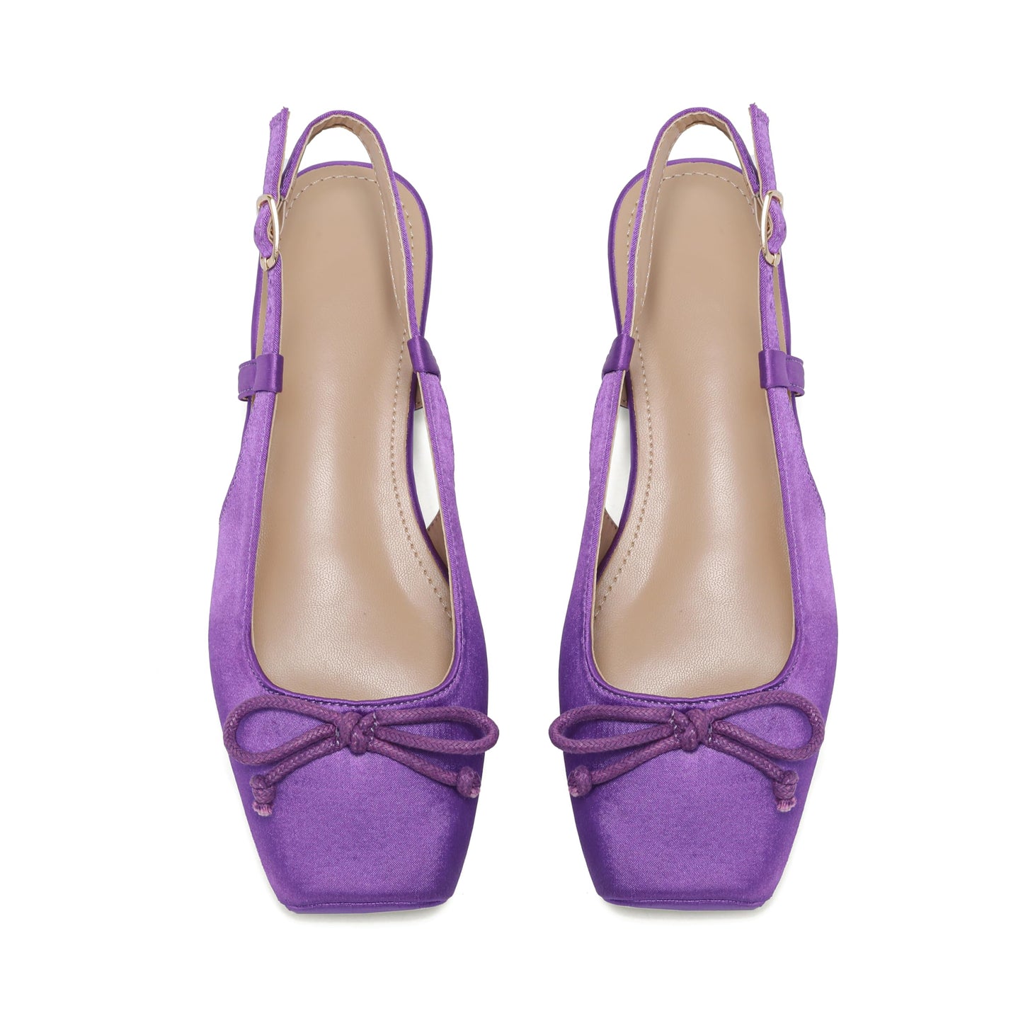 Women's Ballet Flats Slingbacks Square Toe Bow Knit Dressy Flat Shoes with Ankle Buckles Satin