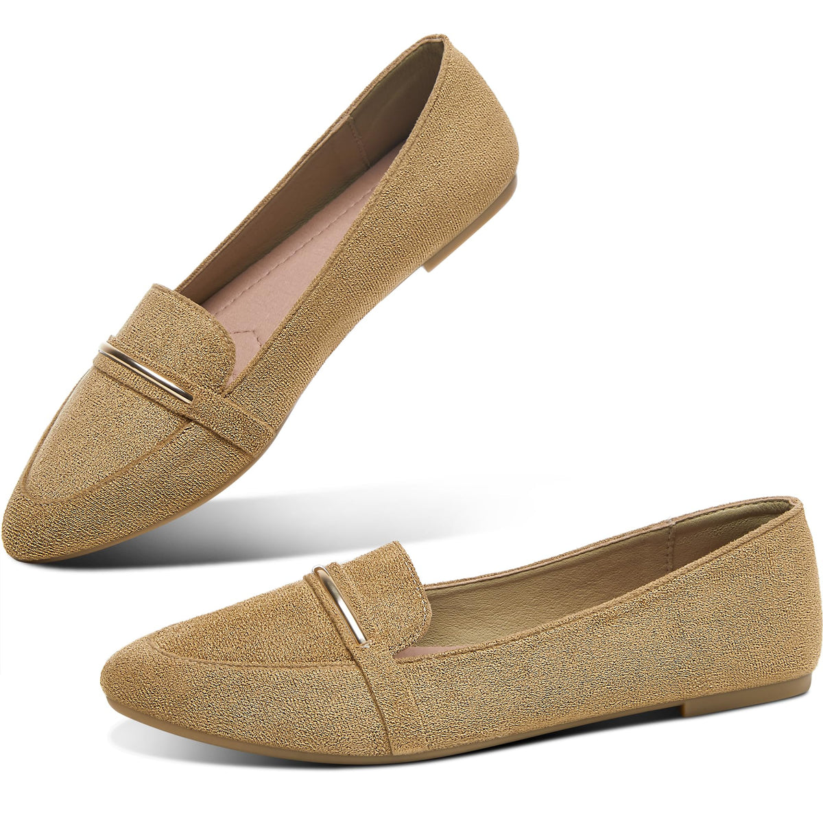 Obtaom Women's Pointy Toe Loafer Flat Comfortable Faux Suede Work Shoes,Cute Penny Loafer Slip On Ballet Flat