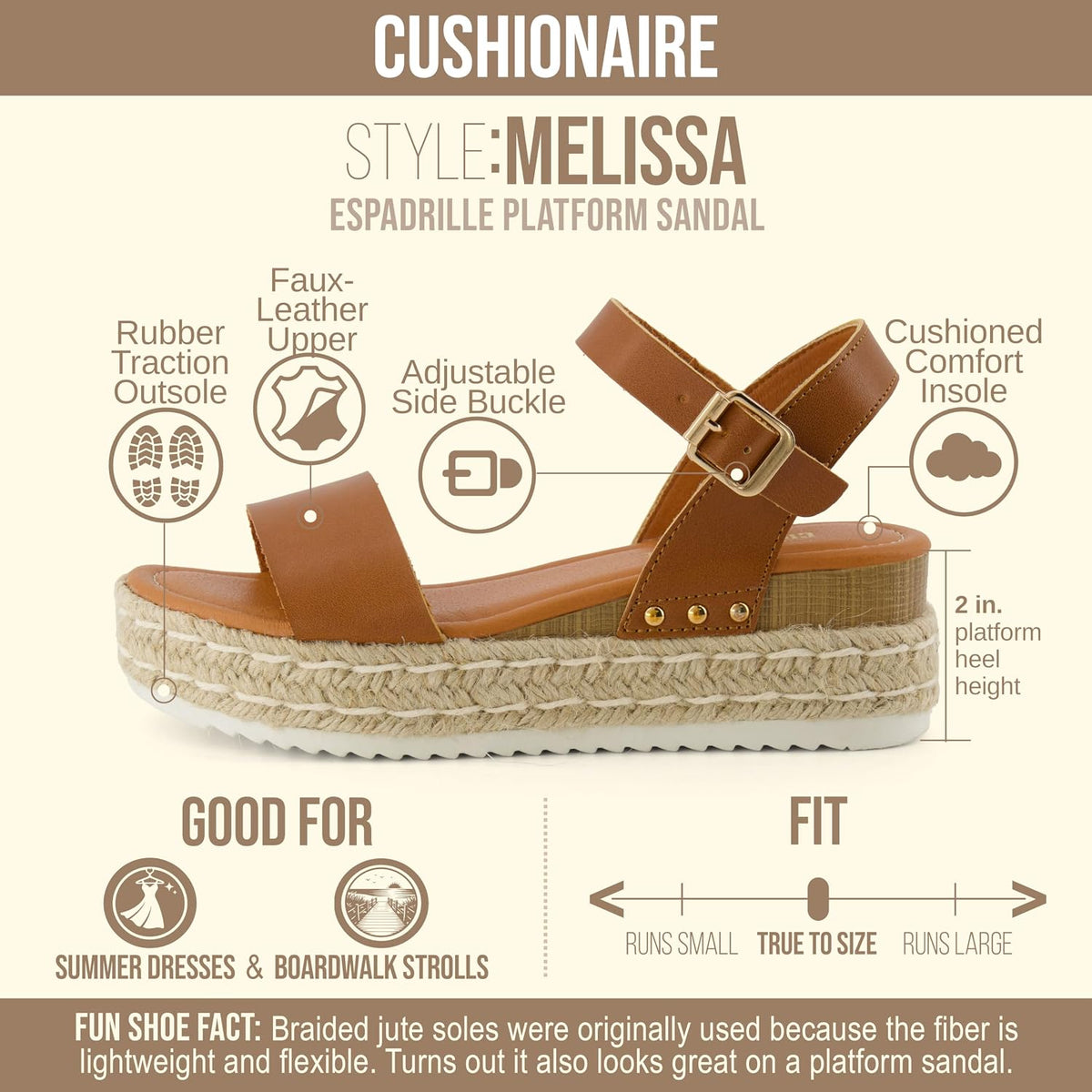 CUSHIONAIRE Melissa Espadrille Platform Sandals For Women with Adjustable Ankle Strap and Memory Foam Insole-Comfortable Womens Sandals for Summer