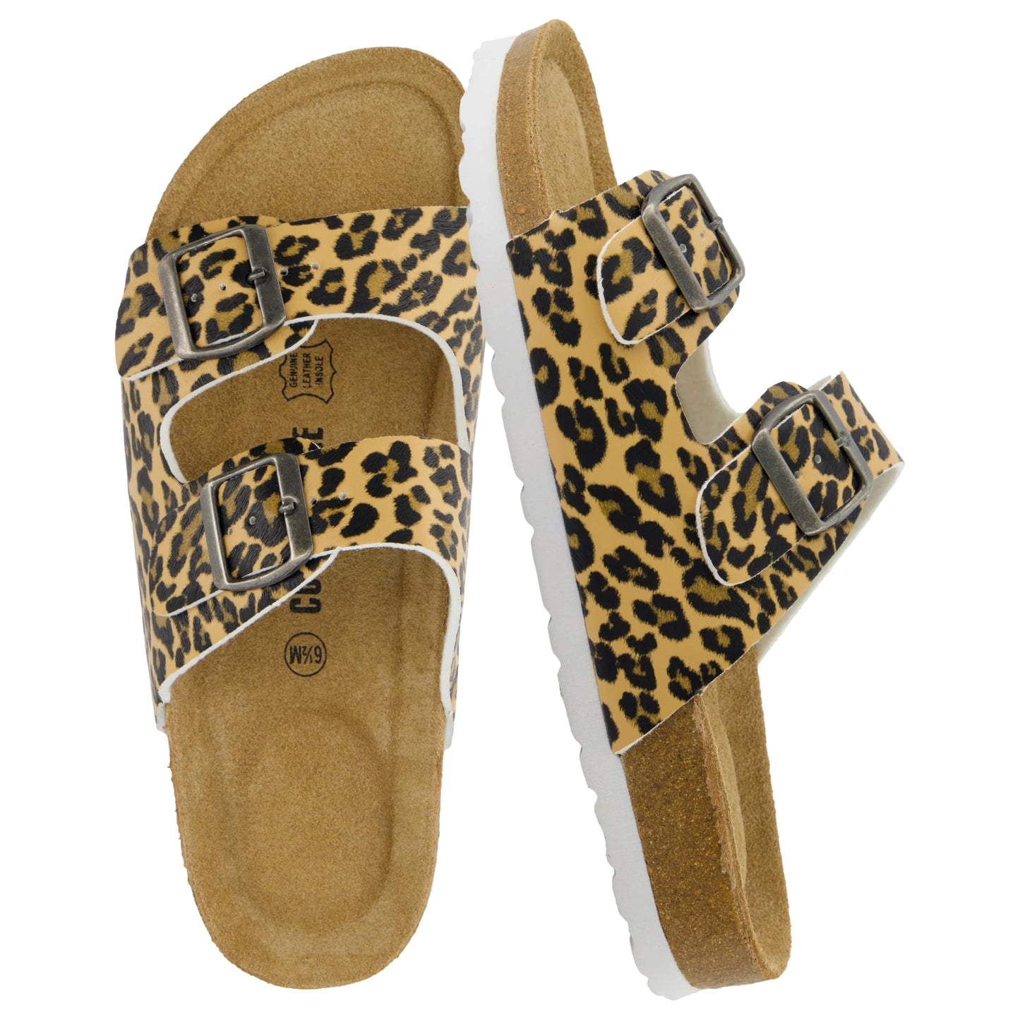 CUSHIONAIRE Lane Cork Footbed Womens Sandals Comfortable Double Buckle Slip On Sandals for Women with Arch Support and Classic Two Strap Design