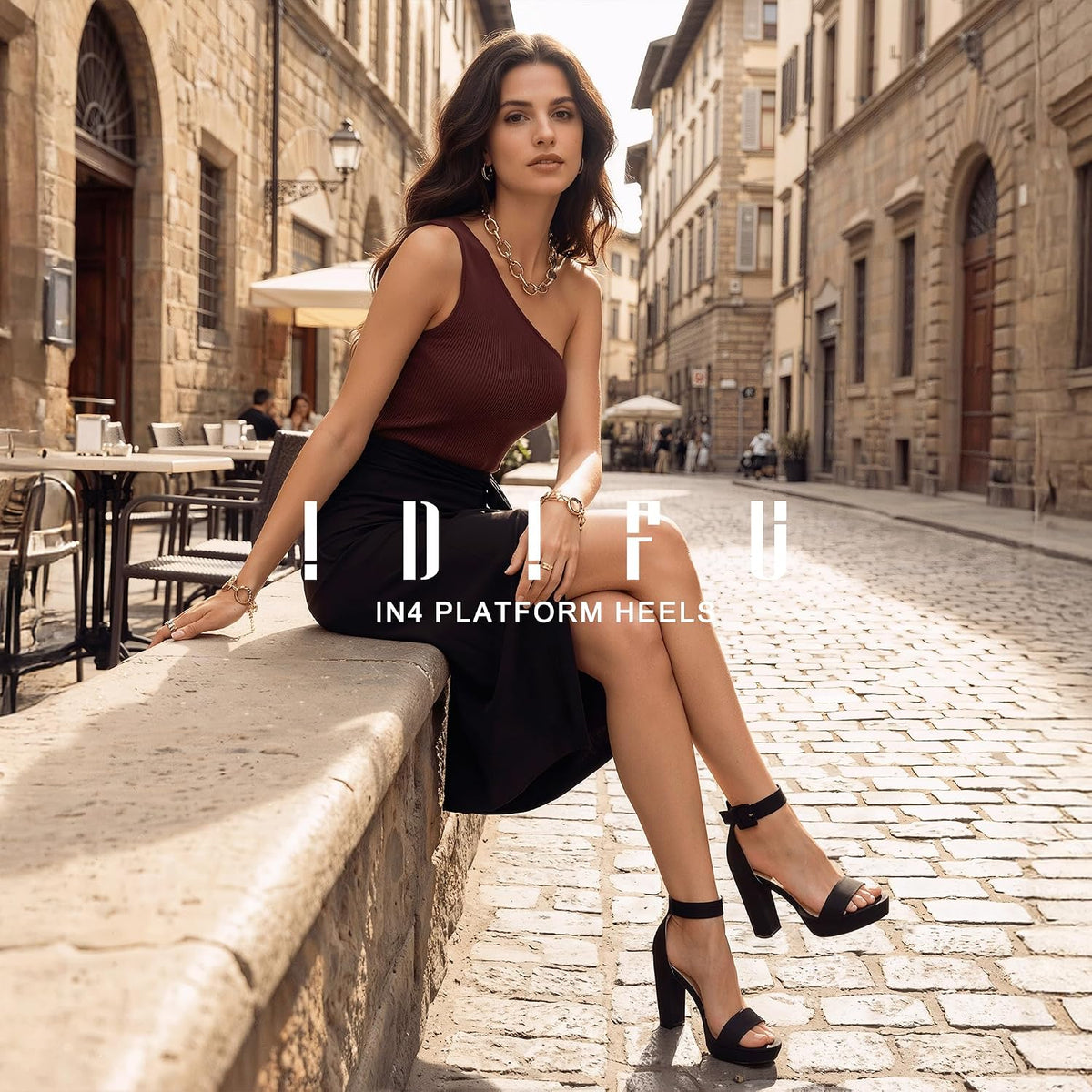IDIFU Women's IN4 Platform Chunky High Heels | Ankle Strap Heeled Sandals Wedding Party Dress Shoes