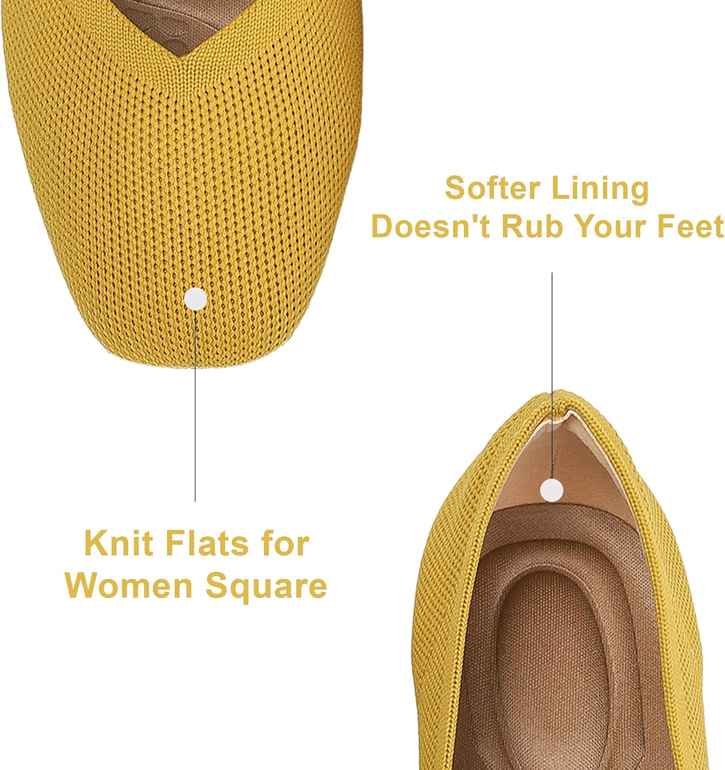 Knit Flats for Women Square Toe Casual Ballet Flat Shoes with Ankle Strap Washable Comfortable Formal Mary Jane Flat Shoes