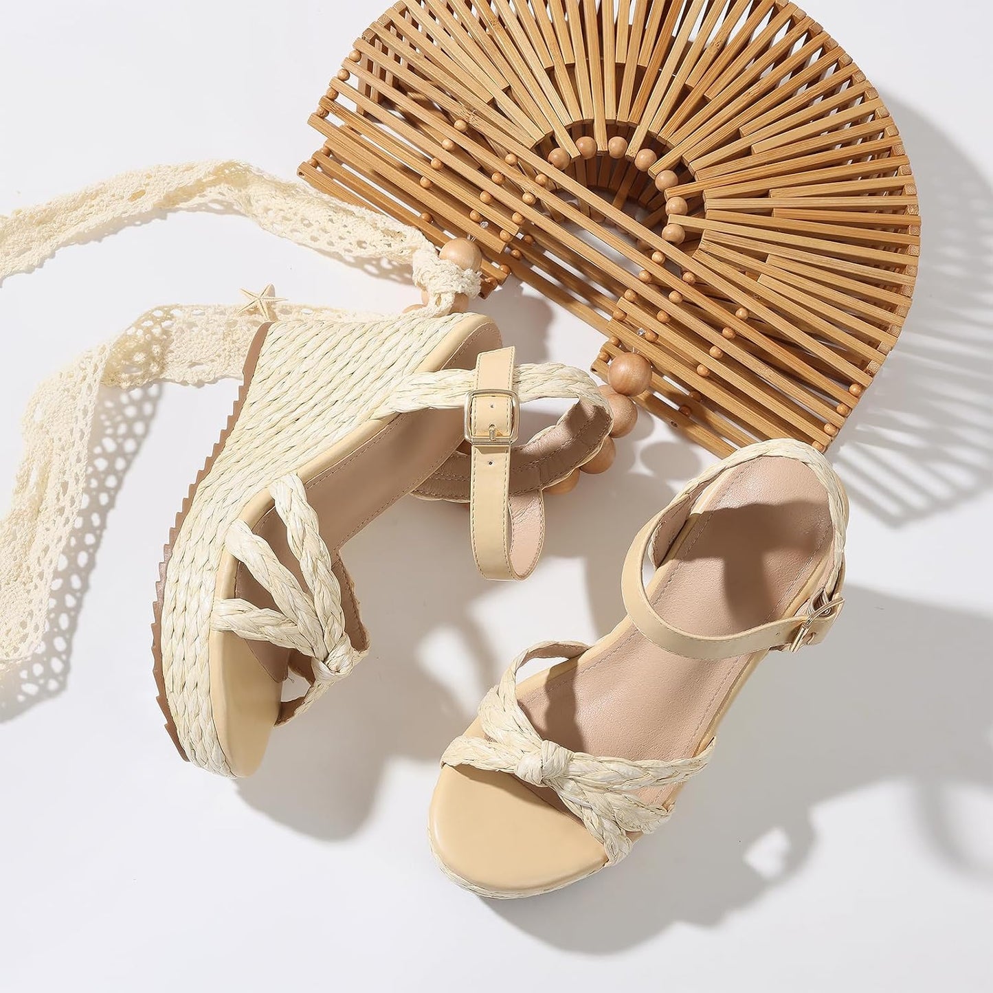 mikarka Womens Wedge Sandals Comfortable: Dressy Platform Espadrille Wedges | Open Toe Summer Heels Shoes, Arch Support for All-Day Wear, Adjustable Ankle Strap, Braided Knot Casual Daily, Vacation