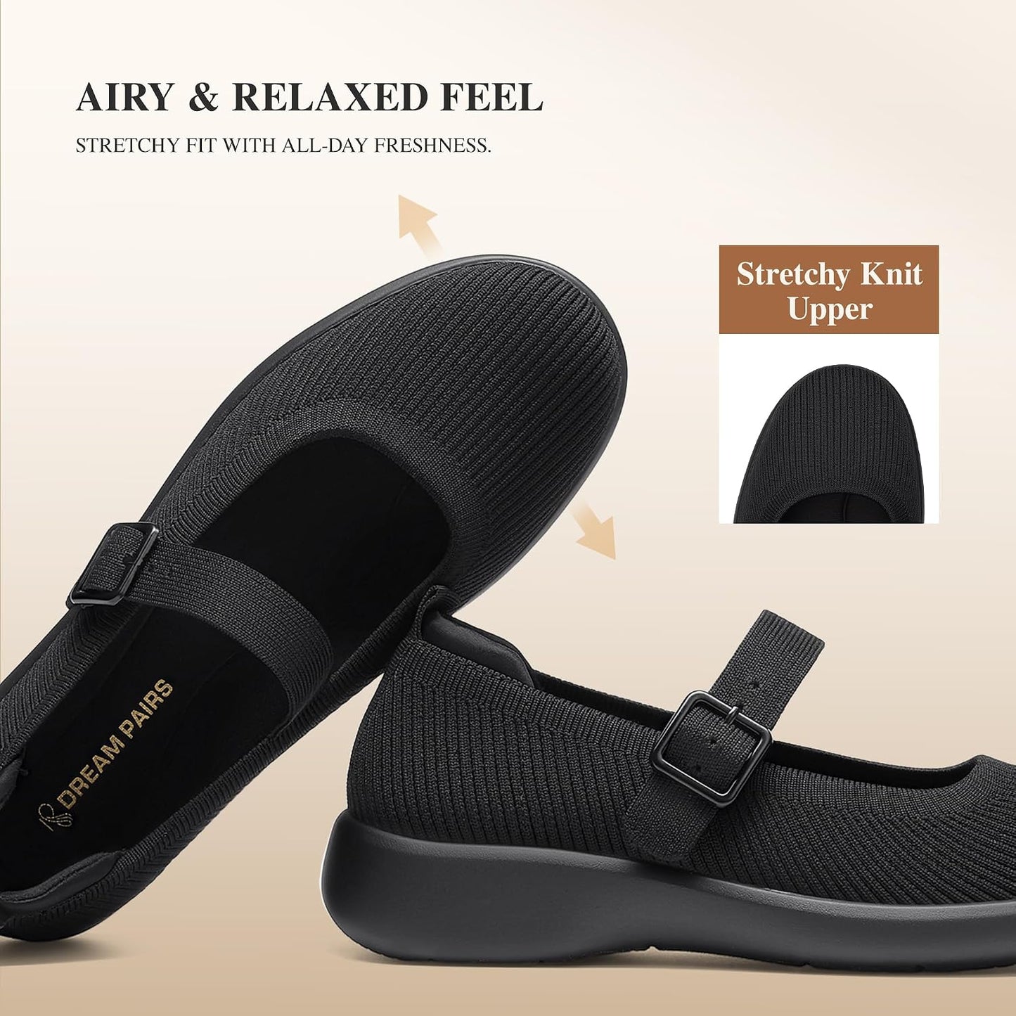 DREAM PAIRS Womens Ballet Mary Jane Flats Shoes | Arch Support, Anti-slip, Cushioning, Machine Washable, Comfortable Breathable, Walking Dressy Business Office Flat Shoes