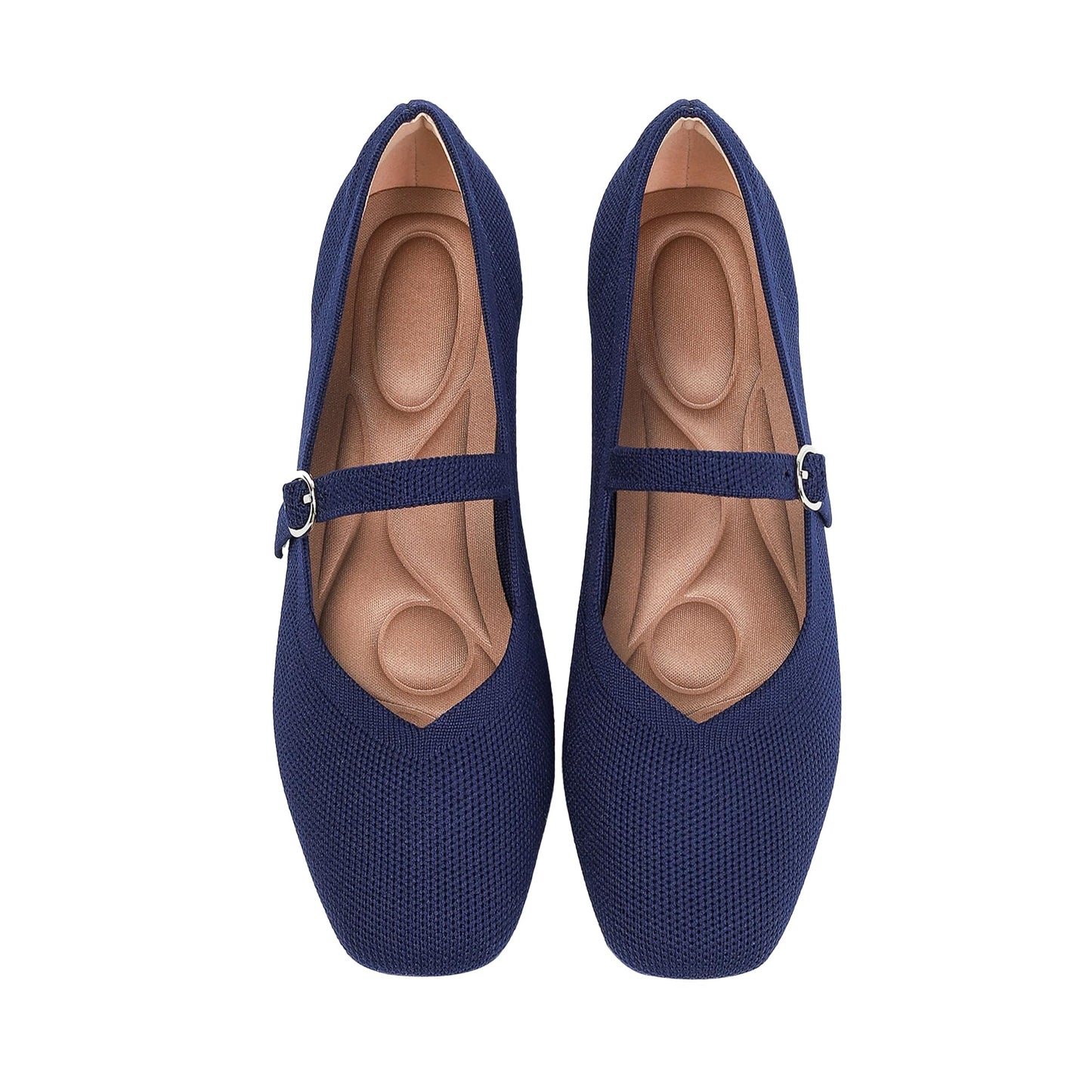 Knit Flats for Women Square Toe Casual Ballet Flat Shoes with Ankle Strap Washable Comfortable Formal Mary Jane Flat Shoes