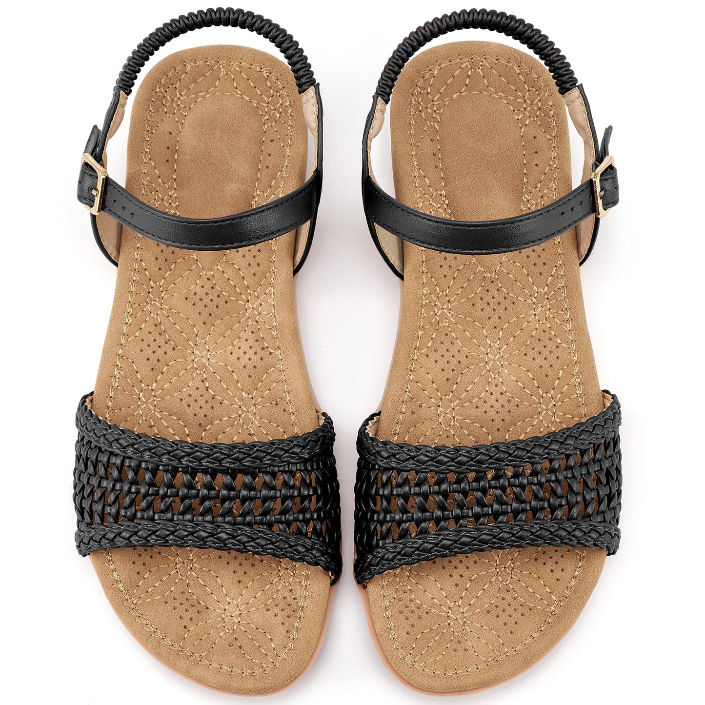 Alicegana Womens Sandals Comfortable Flats: Dressy Summer Woman Shoes | Adjustable Buckle Elastic Strap - Breathable Woven & Cushioned Insole Flat Sandals for Daily Casual Walking Vacation Outings