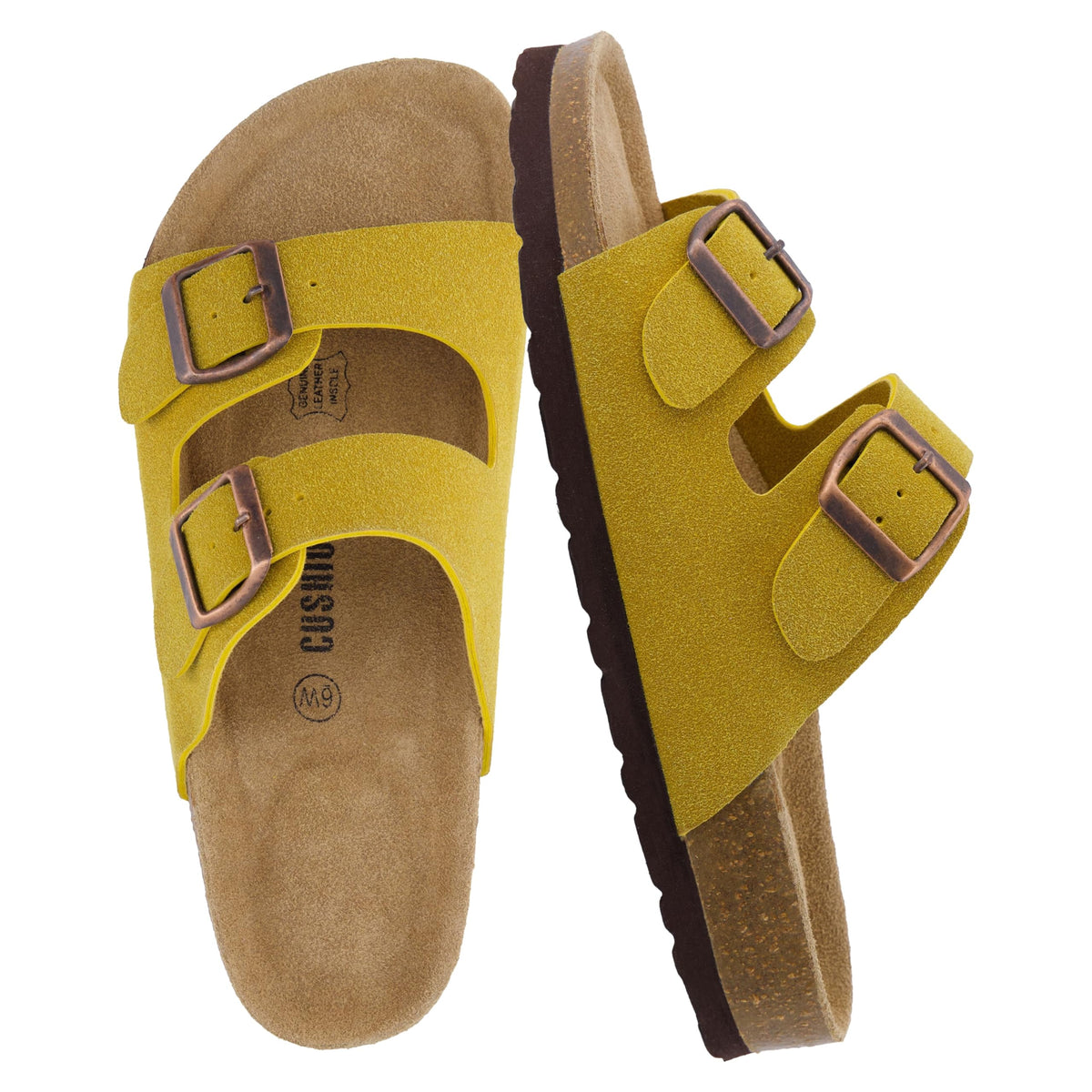 CUSHIONAIRE Lane Cork Footbed Womens Sandals Comfortable Double Buckle Slip On Sandals for Women with Arch Support and Classic Two Strap Design