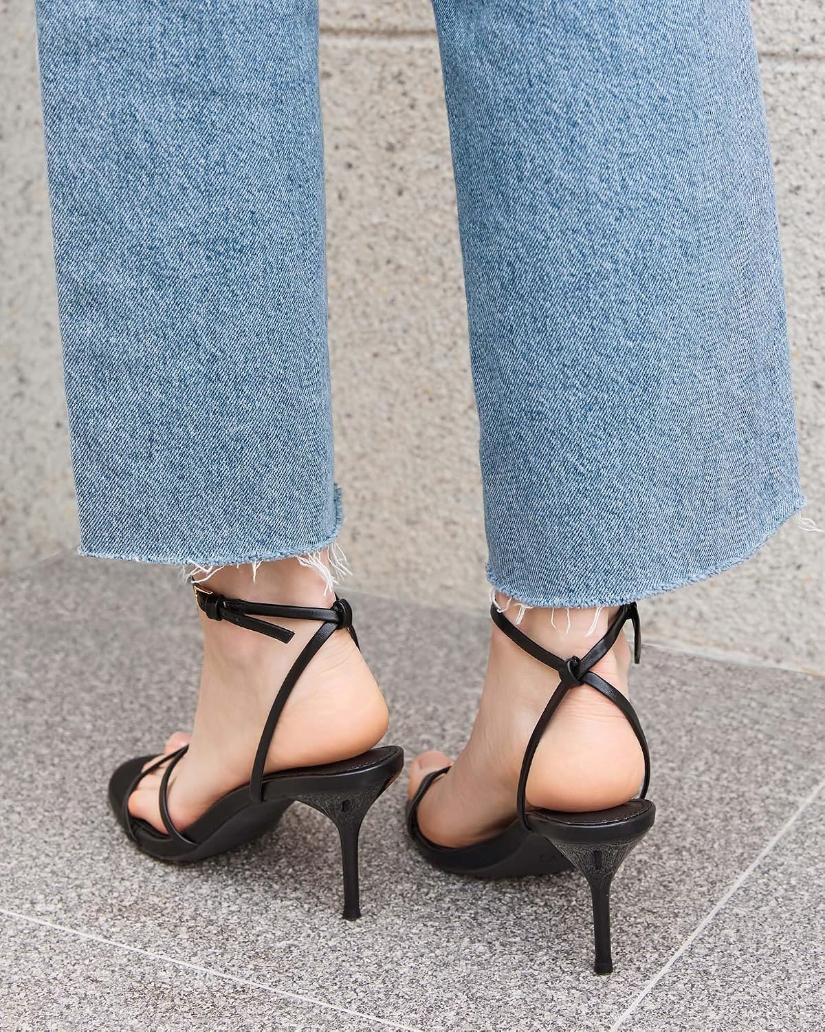 Coutgo Womens Strappy High Heels Open Almond Toe Dress Shoes Ankle Strap Summer Heeled Sandals