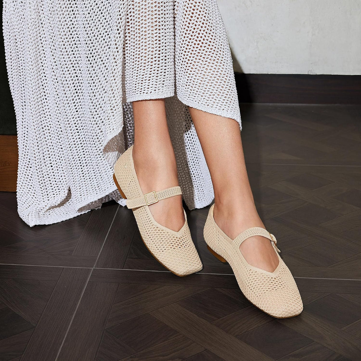 VIVAIA Women's Margot Mary Jane Square-Toe Ballet Flats