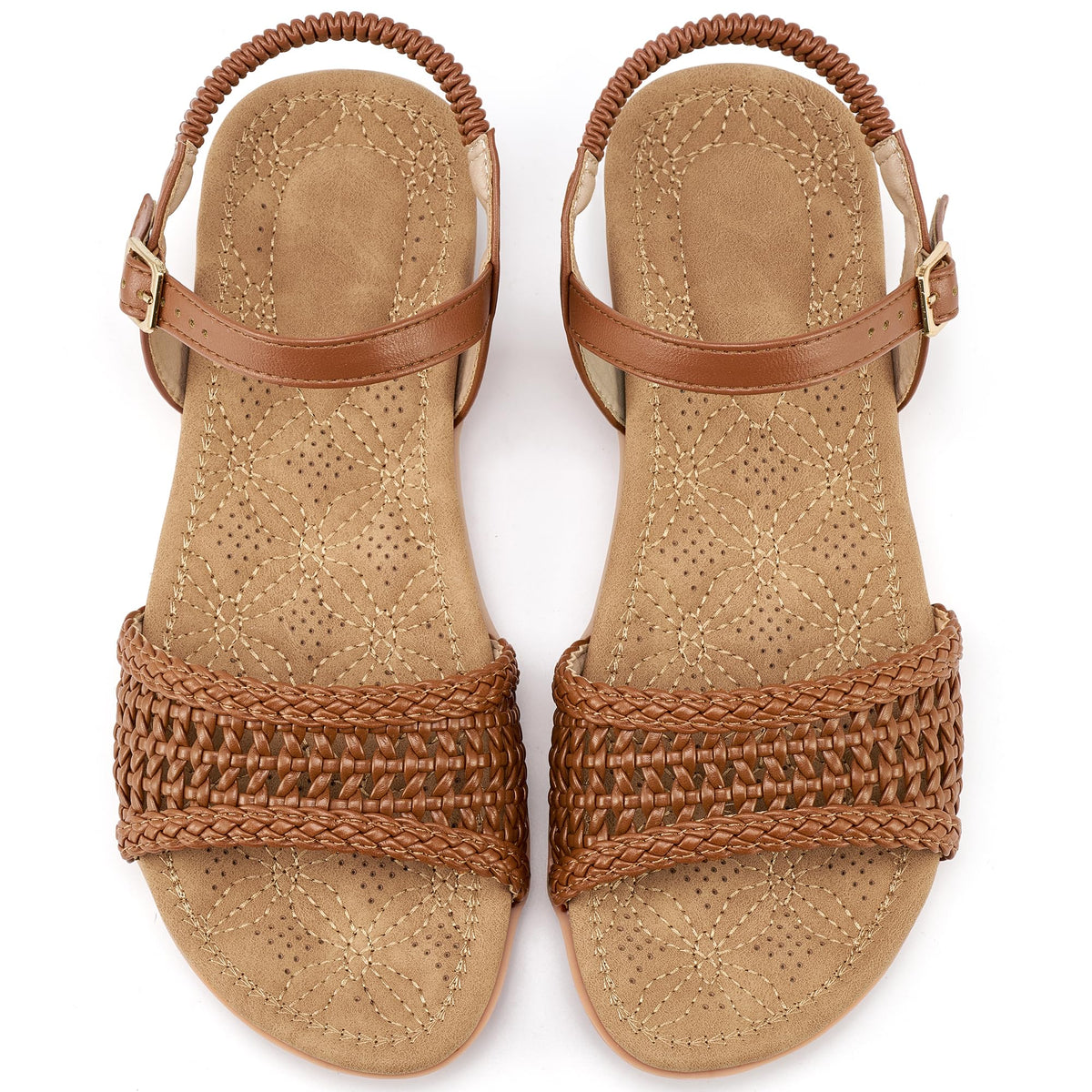 Alicegana Womens Sandals Comfortable Flats: Dressy Summer Woman Shoes | Adjustable Buckle Elastic Strap - Breathable Woven & Cushioned Insole Flat Sandals for Daily Casual Walking Vacation Outings